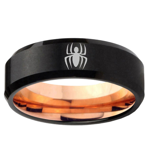 10mm Spiderman Bevel Tungsten Carbide Rose Gold Custom Ring for Men