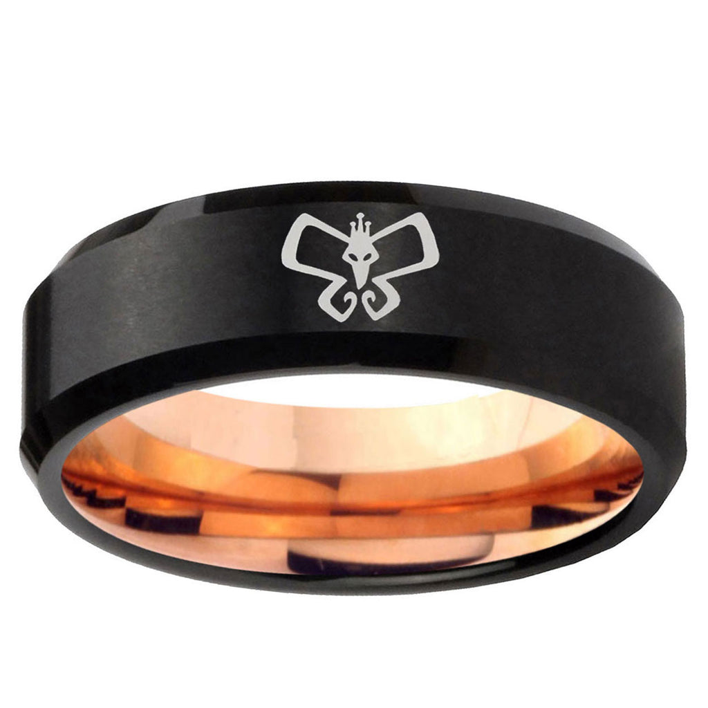 5mm Monarch Two-Tone Beveled Black Rose Gold Tungsten Band