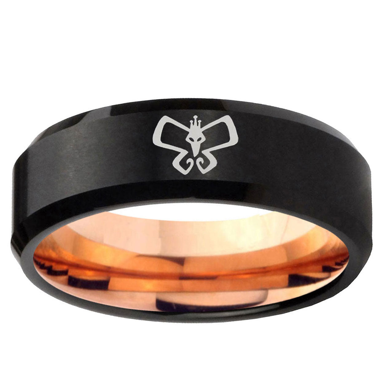 5mm Monarch Two-Tone Beveled Black Rose Gold Tungsten Band