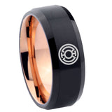 8mm Blue Lantern Beveled Edge Rose Gold Black Wedding Bands Men