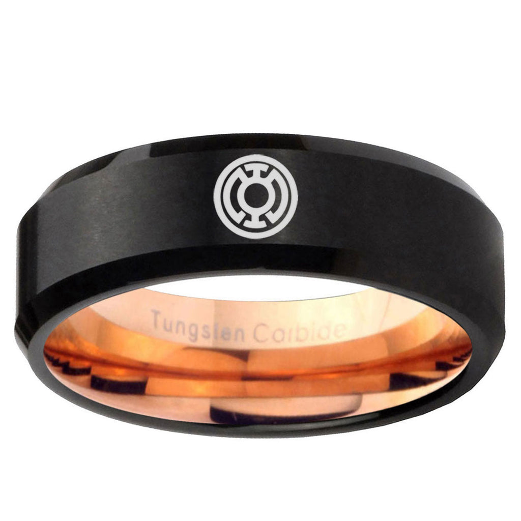 5mm Blue Lantern Two-Tone Beveled Black Rose Gold Tungsten Band