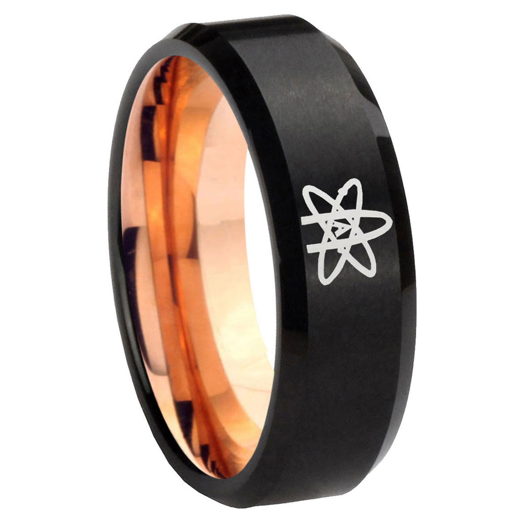 8mm American Atheist Two-Tone Beveled Black Rose Gold Tungsten Band