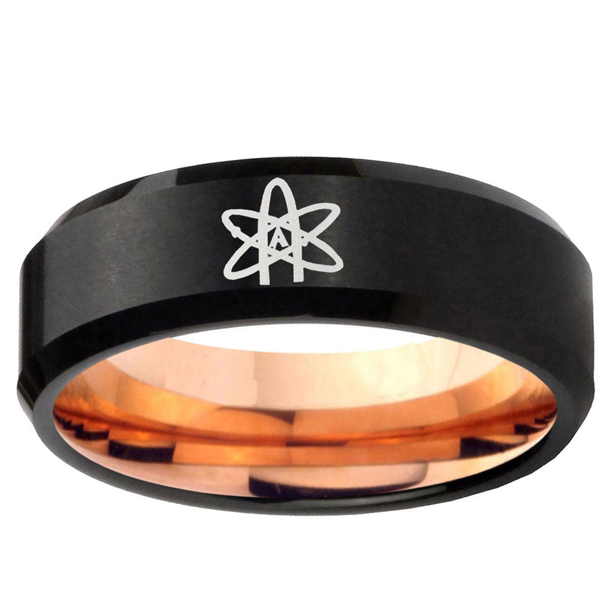 5mm American Atheist Two-Tone Beveled Black Rose Gold Tungsten Band