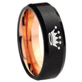 8mm Crown Two-Tone Beveled Black Rose Gold Tungsten Band