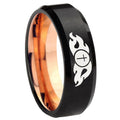 8mm Flamed Cross Two-Tone Beveled Black Rose Gold Tungsten Band