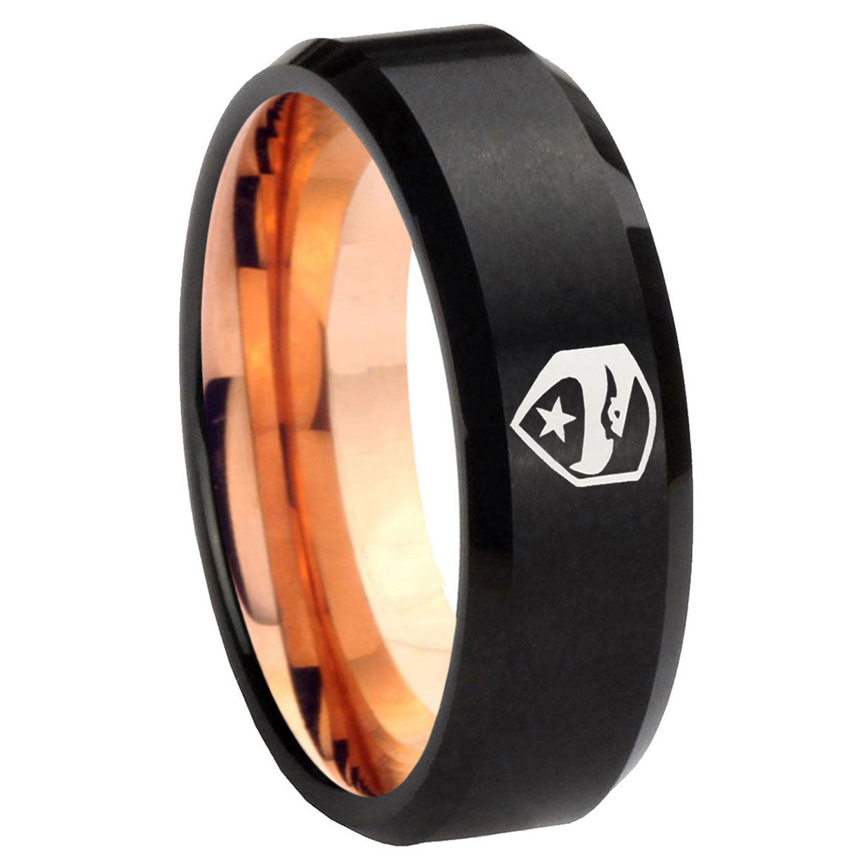 8mm GIa Joe Eagle Two-Tone Beveled Black Rose Gold Tungsten Band