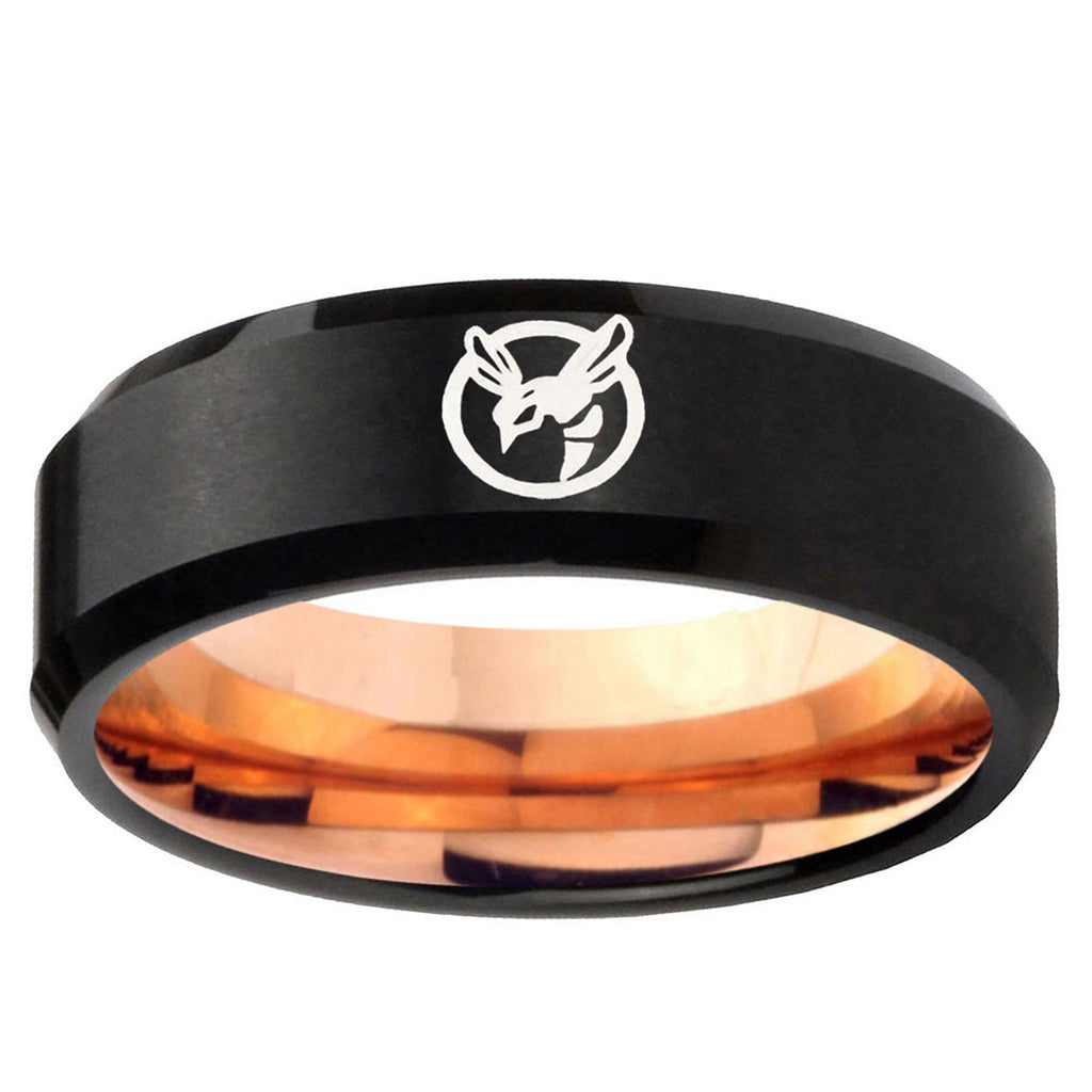 5mm Honey Bee Two-Tone Beveled Black Rose Gold Tungsten Band