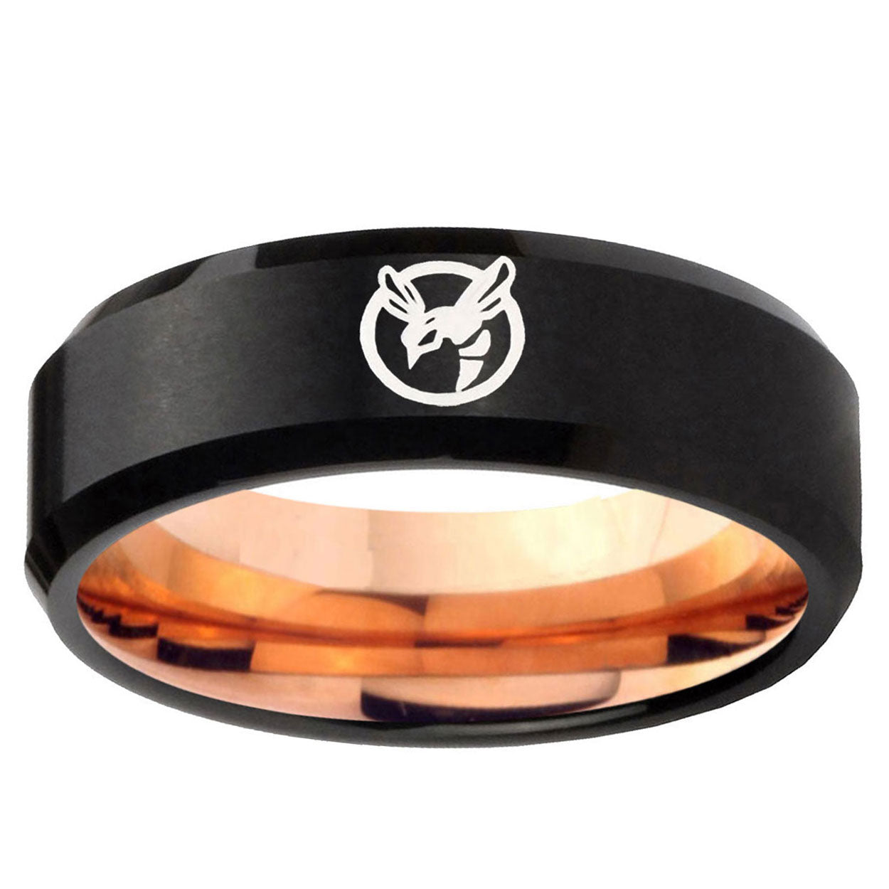 5mm Honey Bee Two-Tone Beveled Black Rose Gold Tungsten Band