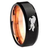 8mm Horse Beveled Edge Rose Gold and Black Tungsten Carbide Wedding Band Men's