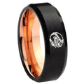 8mm Angry Baseball Two-Tone Beveled Black Rose Gold Tungsten Band