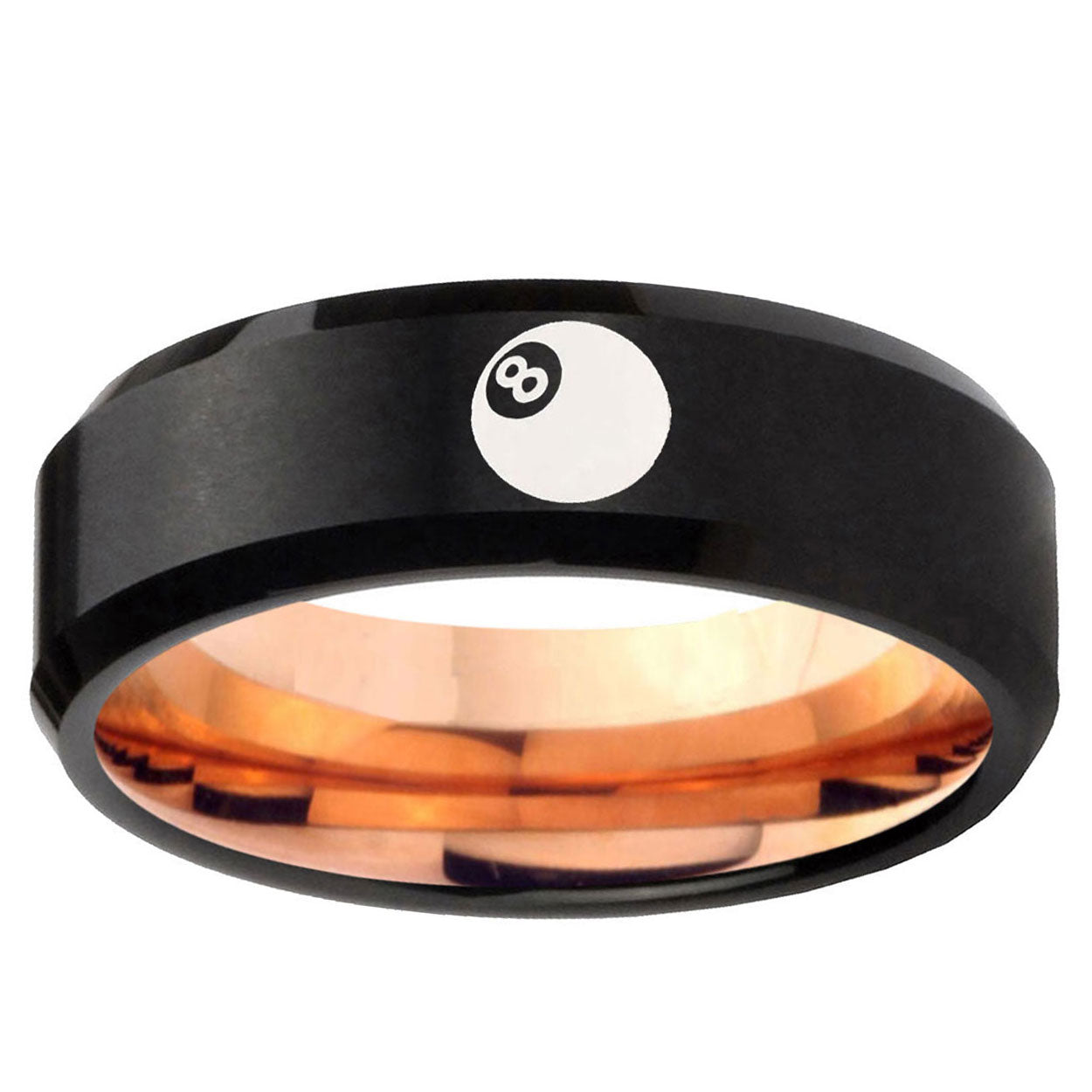 5mm 8 Ball Two-Tone Beveled Black Rose Gold Tungsten Band