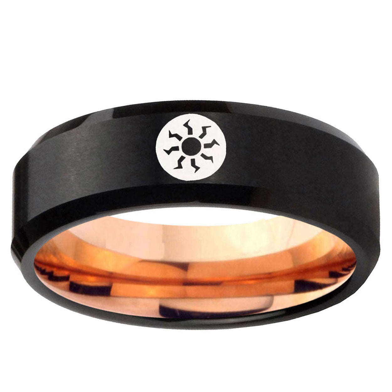 5mm Magic The Gathering Two-Tone Beveled Black Rose Gold Tungsten Band