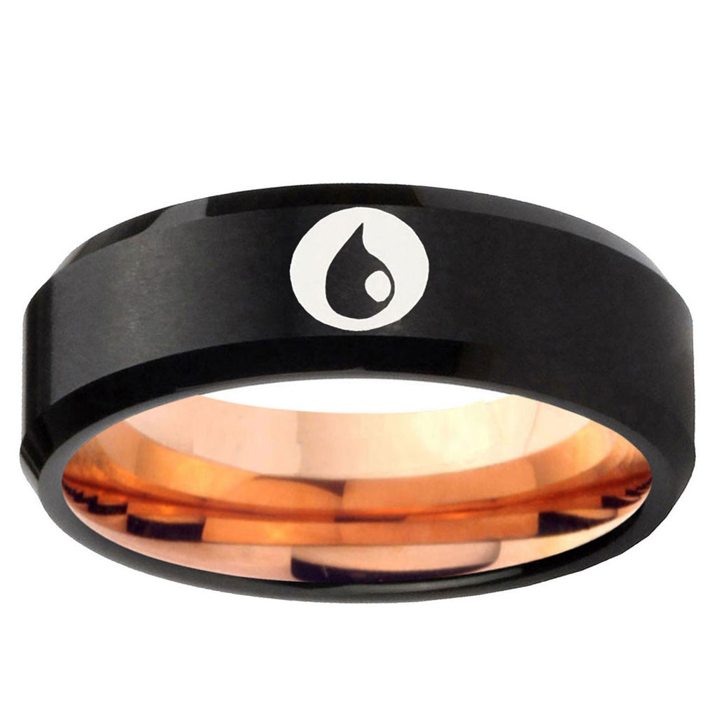 5mm Magic Gathering Two-Tone Beveled Black Rose Gold Tungsten Band