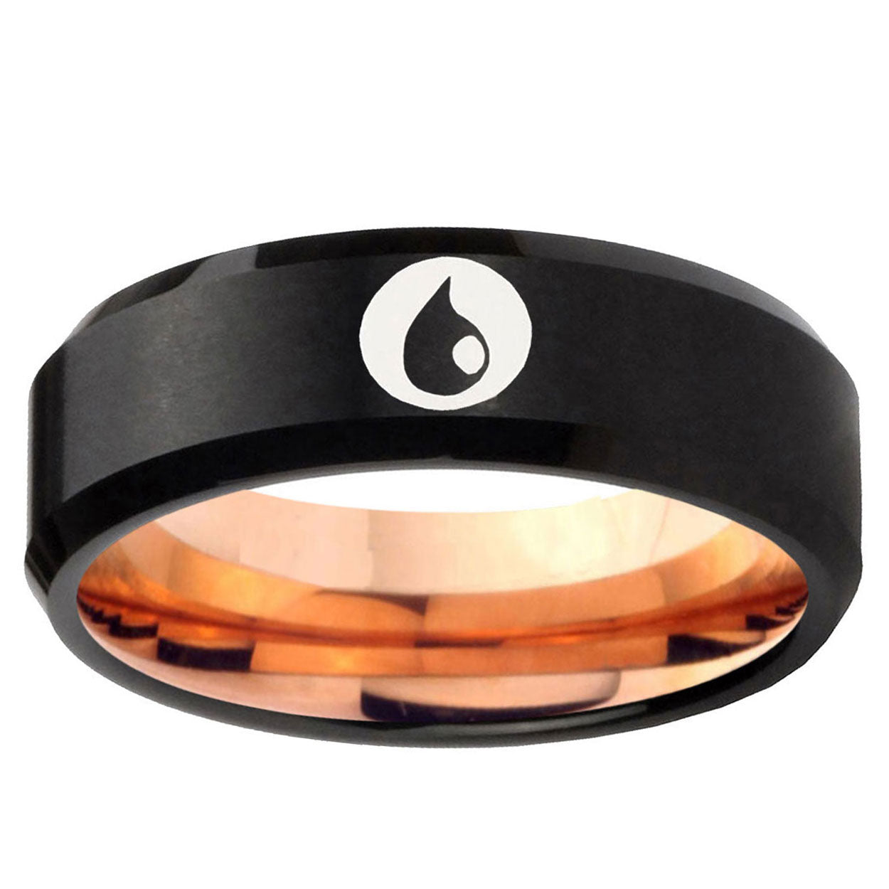 5mm Magic Gathering Two-Tone Beveled Black Rose Gold Tungsten Band