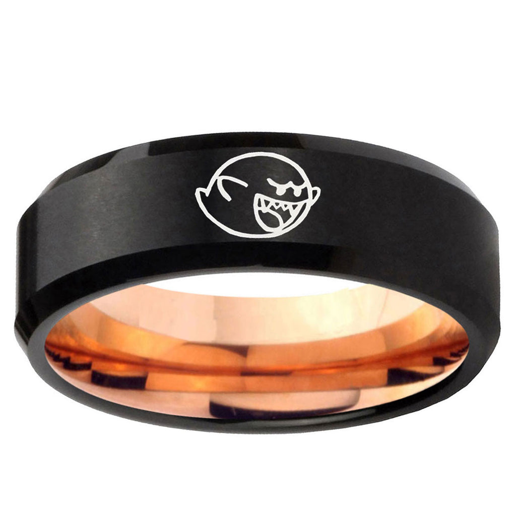 5mm Mario Boo Ghost Two-Tone Beveled Black Rose Gold Tungsten Band