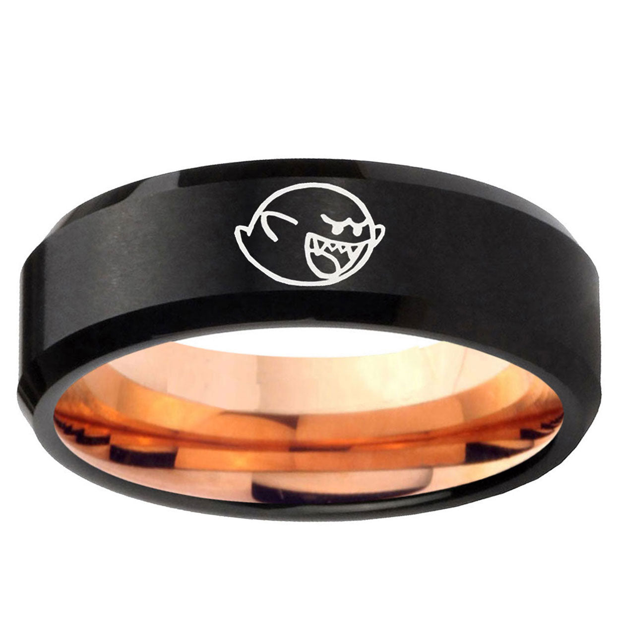 5mm Mario Boo Ghost Two-Tone Beveled Black Rose Gold Tungsten Band