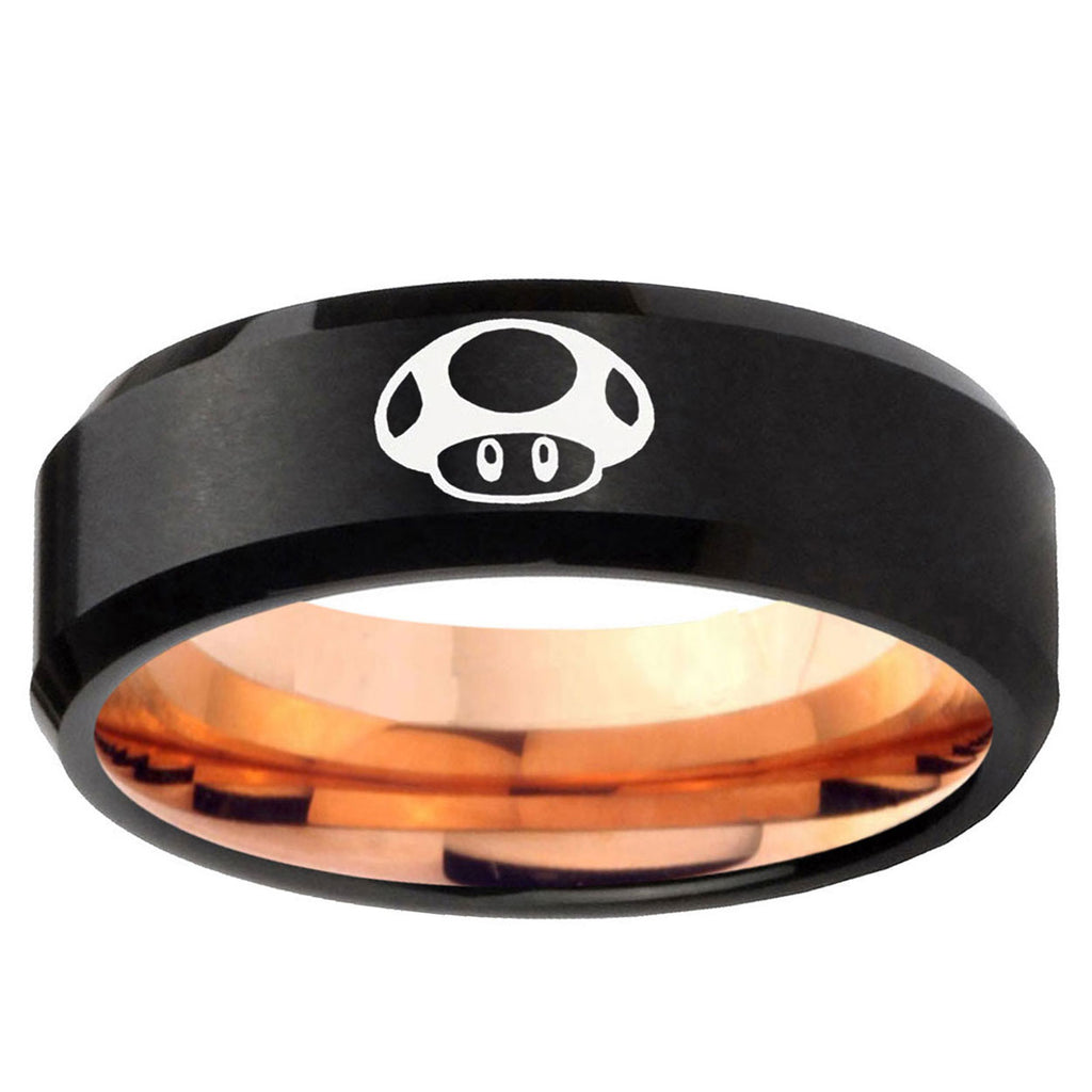 5mm Mario Mushroom Two-Tone Beveled Black Rose Gold Tungsten Band