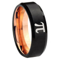 8mm Math Pi Two-Tone Beveled Black Rose Gold Tungsten Band
