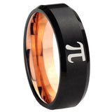 8mm Math Pi Beveled Edge Rose Gold and Black Tungsten Carbide Engagement Ring