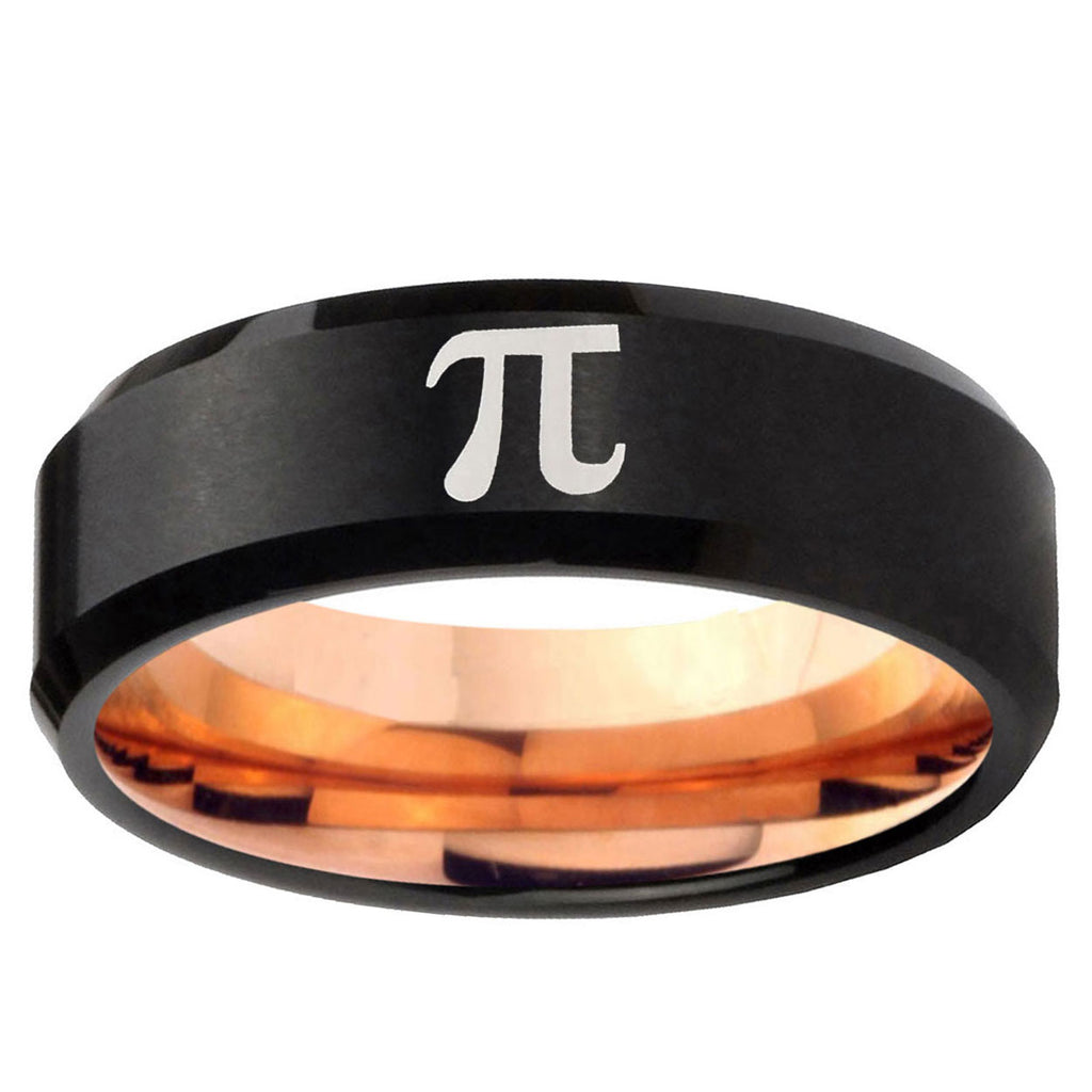 5mm Math Pi Two-Tone Beveled Black Rose Gold Tungsten Band