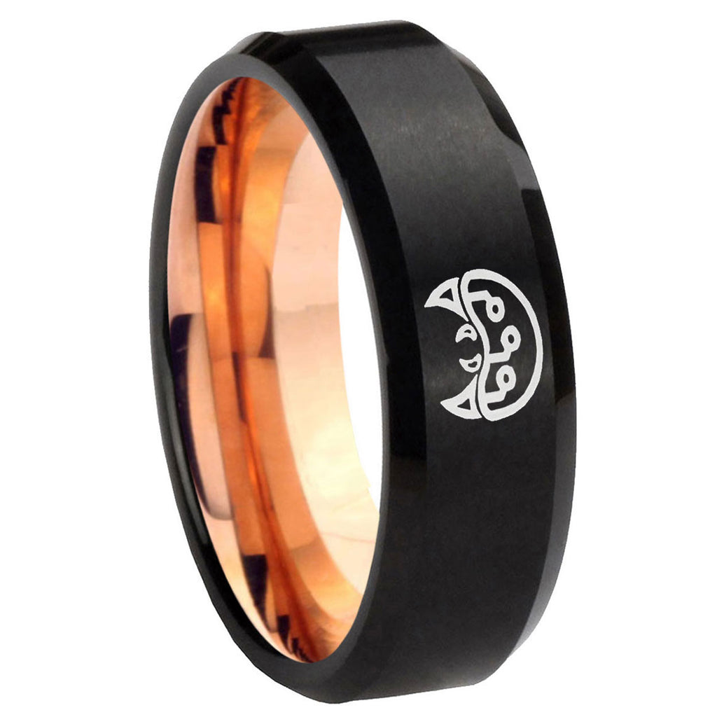 8mm Metroid Two-Tone Beveled Black Rose Gold Tungsten Band