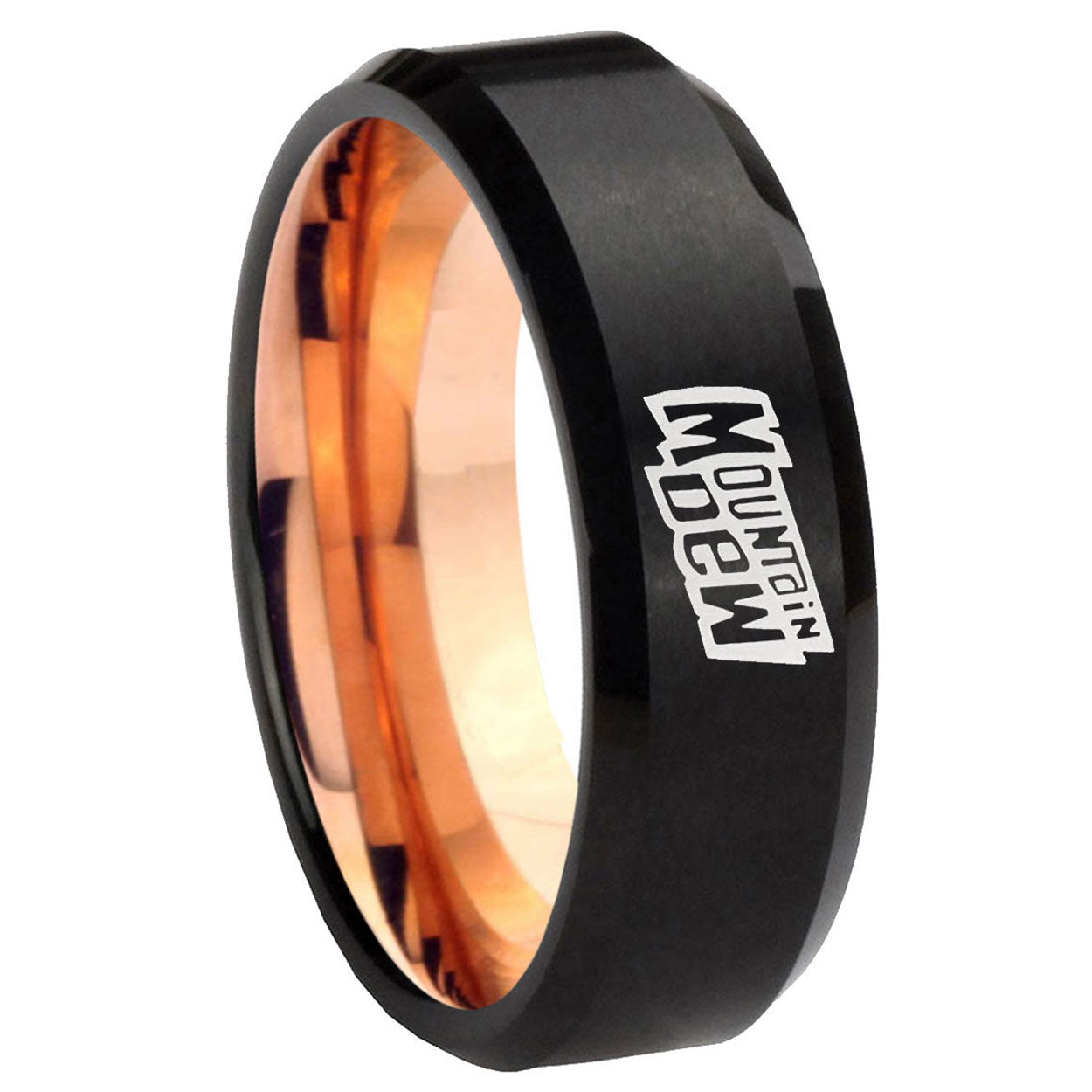8mm Mountain Dew Two-Tone Beveled Black Rose Gold Tungsten Band