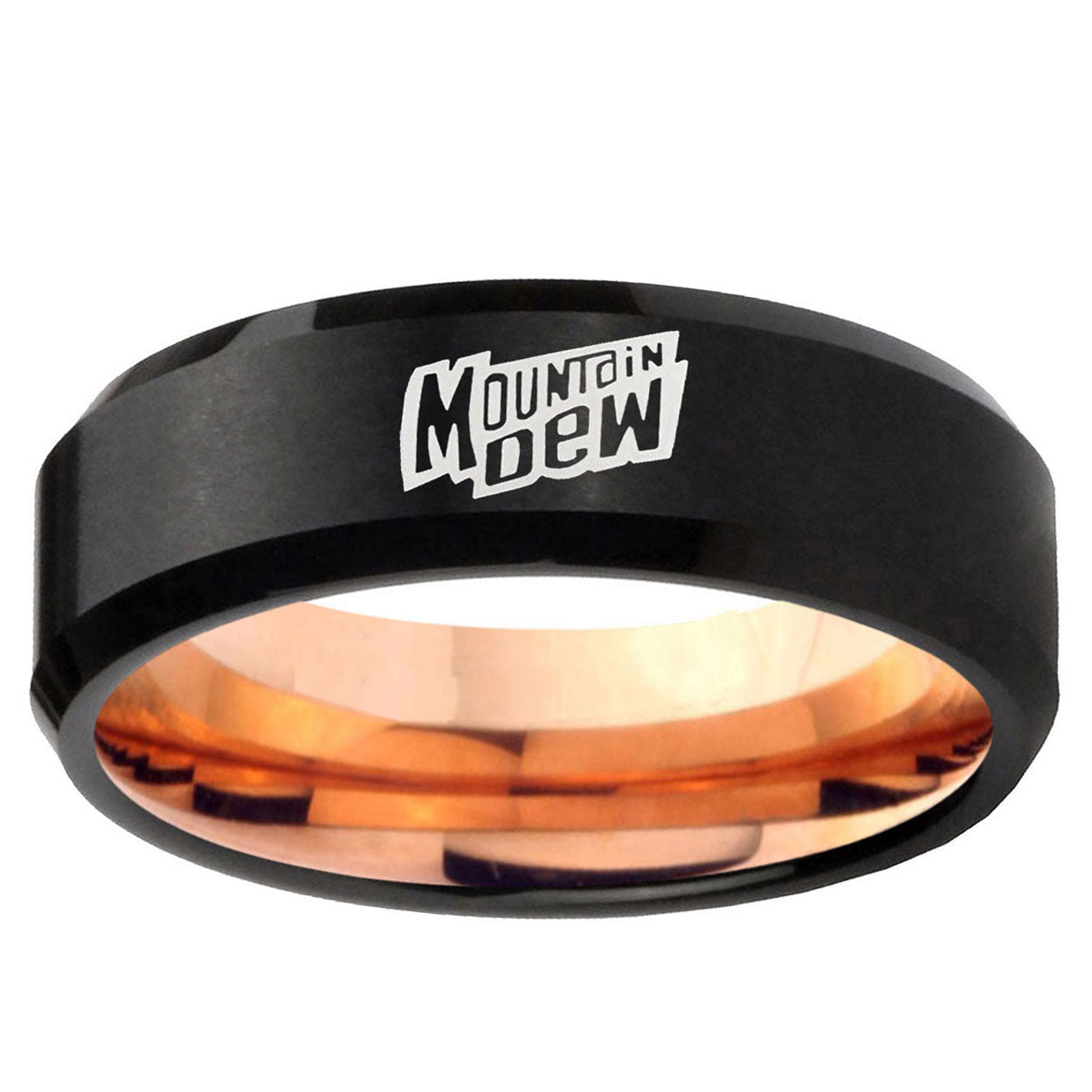 5mm Mountain Dew Two-Tone Beveled Black Rose Gold Tungsten Band