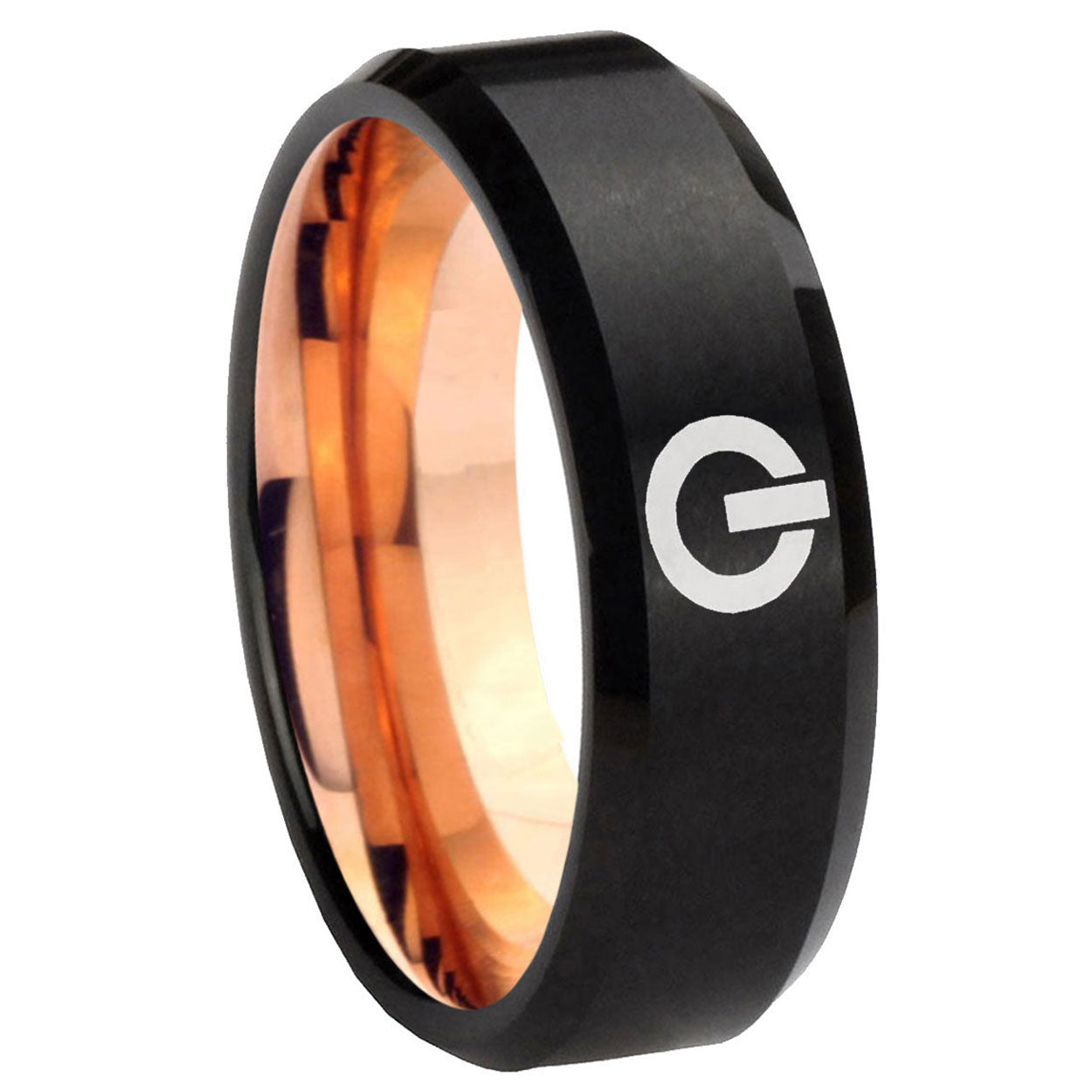 8mm Power Two-Tone Beveled Black Rose Gold Tungsten Band