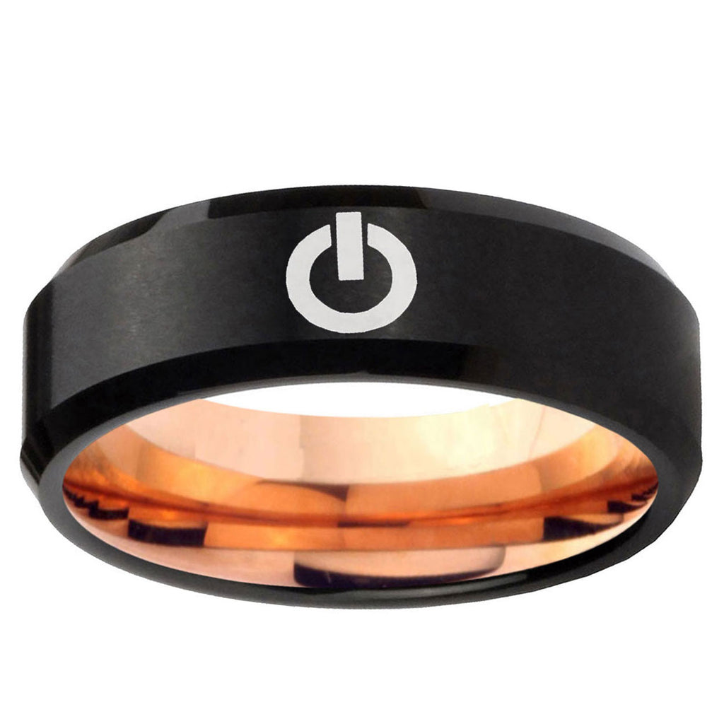 5mm Power Two-Tone Beveled Black Rose Gold Tungsten Band