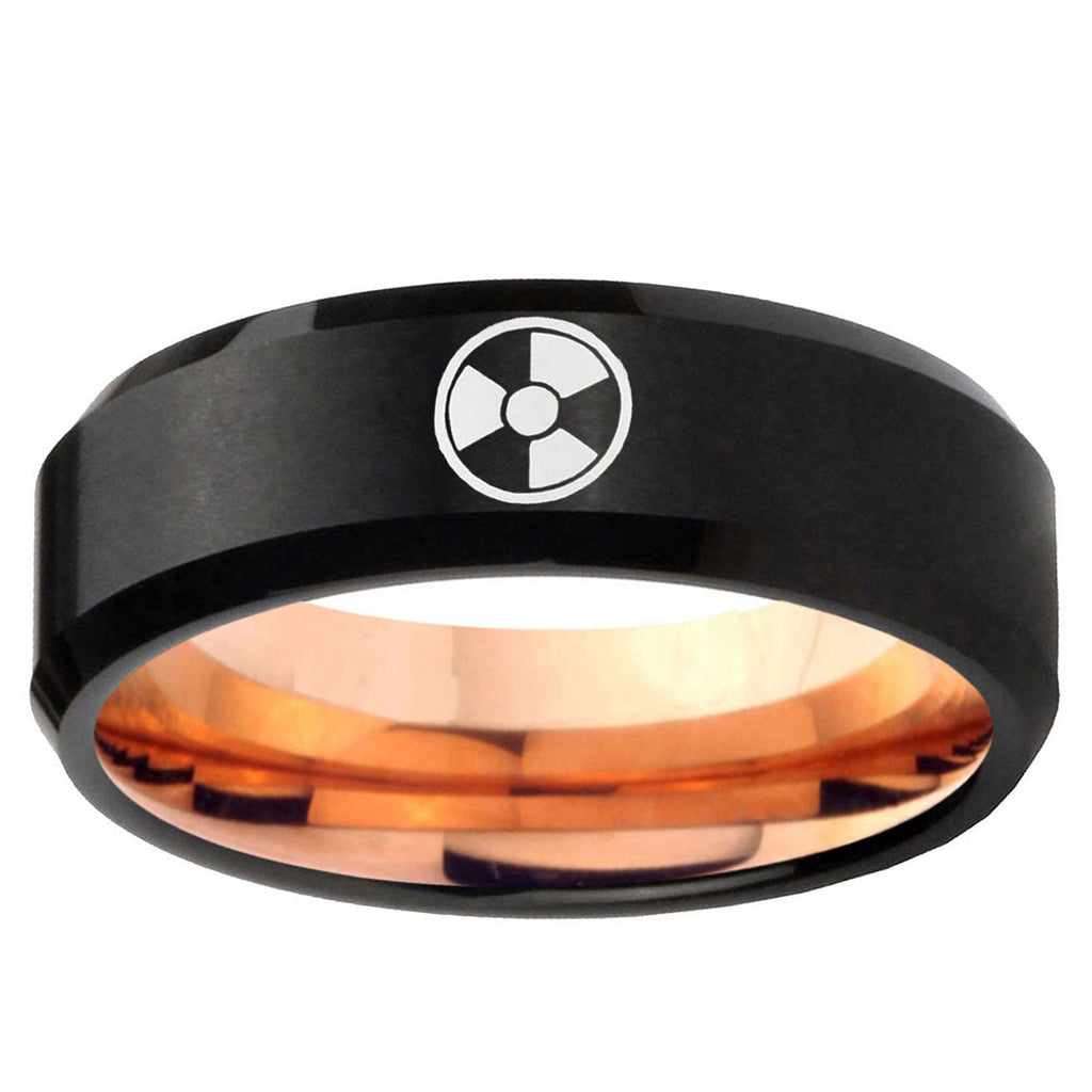 5mm Radiation Two-Tone Beveled Black Rose Gold Tungsten Band