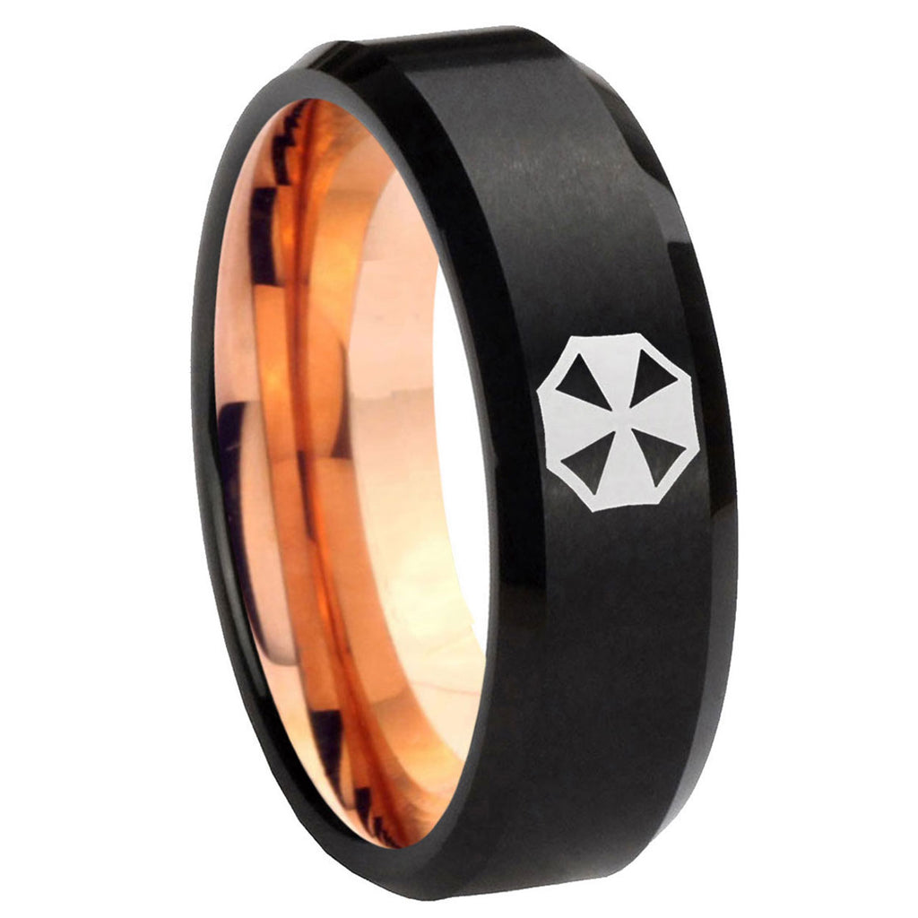 8mm Resident Evil Two-Tone Beveled Black Rose Gold Tungsten Band