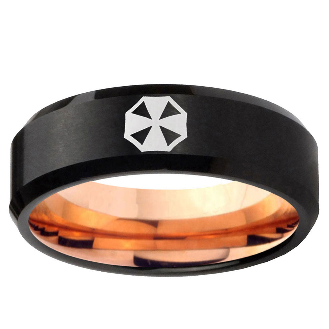 5mm Resident Evil Two-Tone Beveled Black Rose Gold Tungsten Band