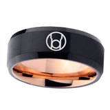5, 8mm Red Lantern Beveled Edge Rose Gold Black Mens Engraved Rings