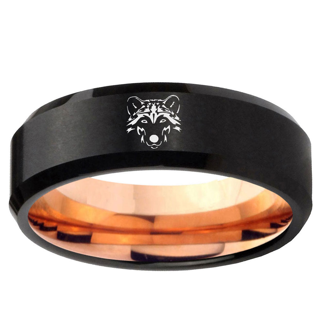 10mm Wolf Bevel Tungsten Rose Gold Mens Wedding Band