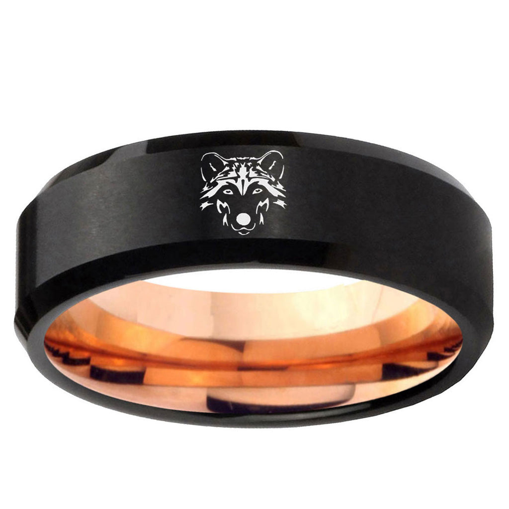 5mm Wolf Two-Tone Beveled Black Rose Gold Tungsten Band