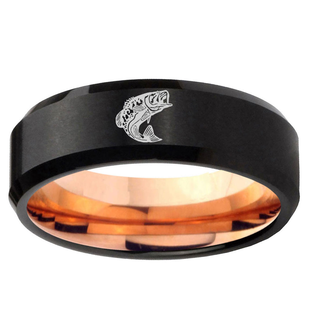 10mm Fishing Bevel Tungsten Rose Gold Mens Wedding Band