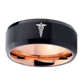 10mm-Medical-Symbol-Bevel-Tungsten-Rose-Gold-Mens-Wedding-Band