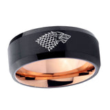 10mm-Game-Of-Thrones-House-Stark-Direwolf-Bevel-Tungsten-Rose-Gold-Mens-Wedding-Band