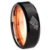 8mm Game Of Thrones House Stark Direwolf Bevel Tungsten Carbide Rose Gold Men's Ring