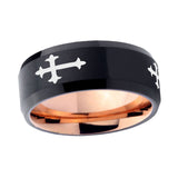 8mm-Christian-Cross-Religious-Bevel-Tungsten-Carbide-Rose-Gold-Men's-Ring