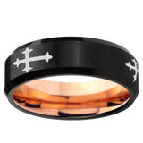 10mm Christian Cross Religious Bevel Tungsten Rose Gold Mens Wedding Band