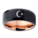 10mm-Crescent-Moon-Stars-Bevel-Tungsten-Rose-Gold-Mens-Wedding-Band