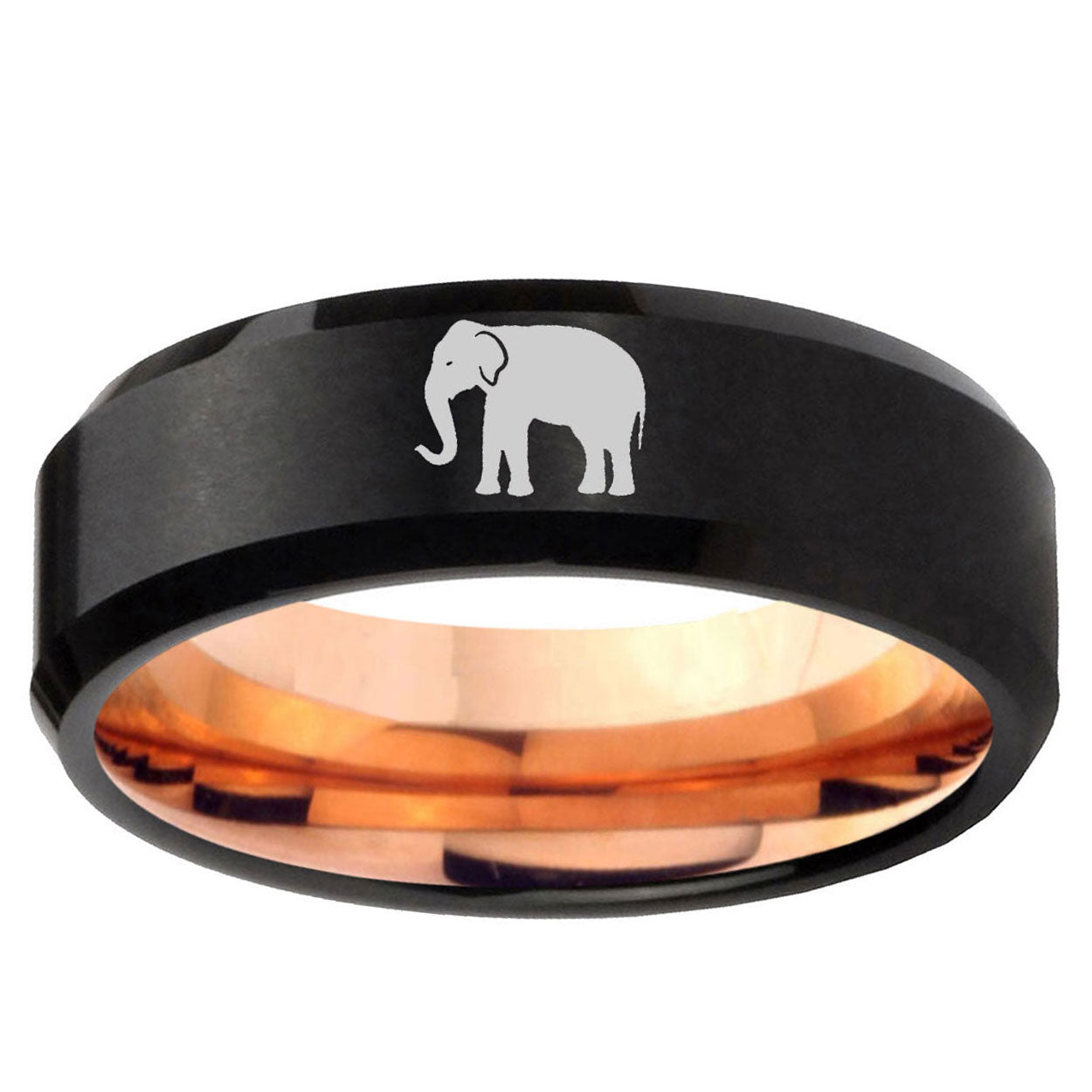 10mm Elephant Bevel Tungsten Rose Gold Mens Wedding Band
