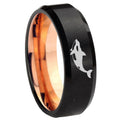 8mm Killer Whale Two-Tone Beveled Black Rose Gold Tungsten Band
