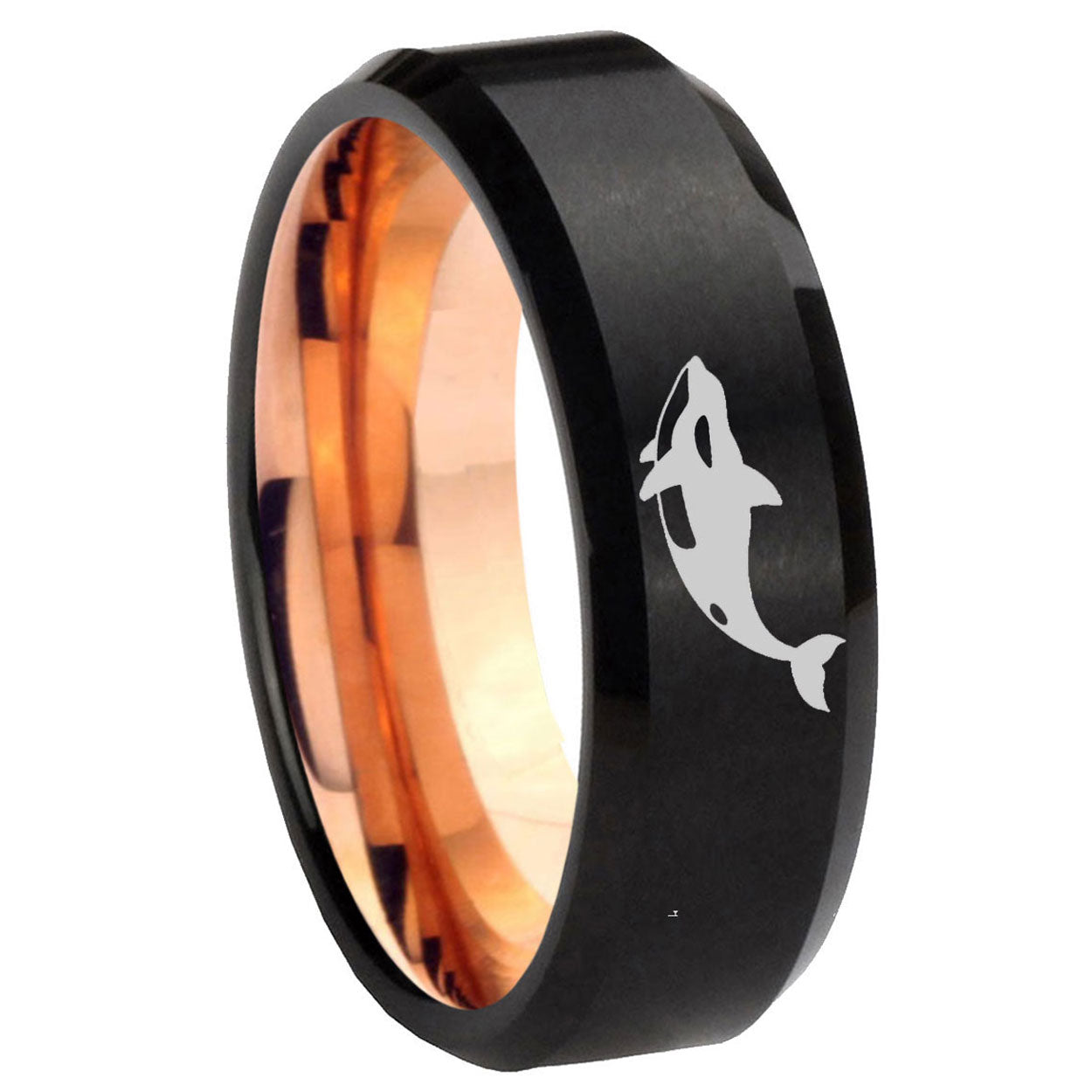 10mm Keller Whale Bevel Tungsten Rose Gold Mens Wedding Band