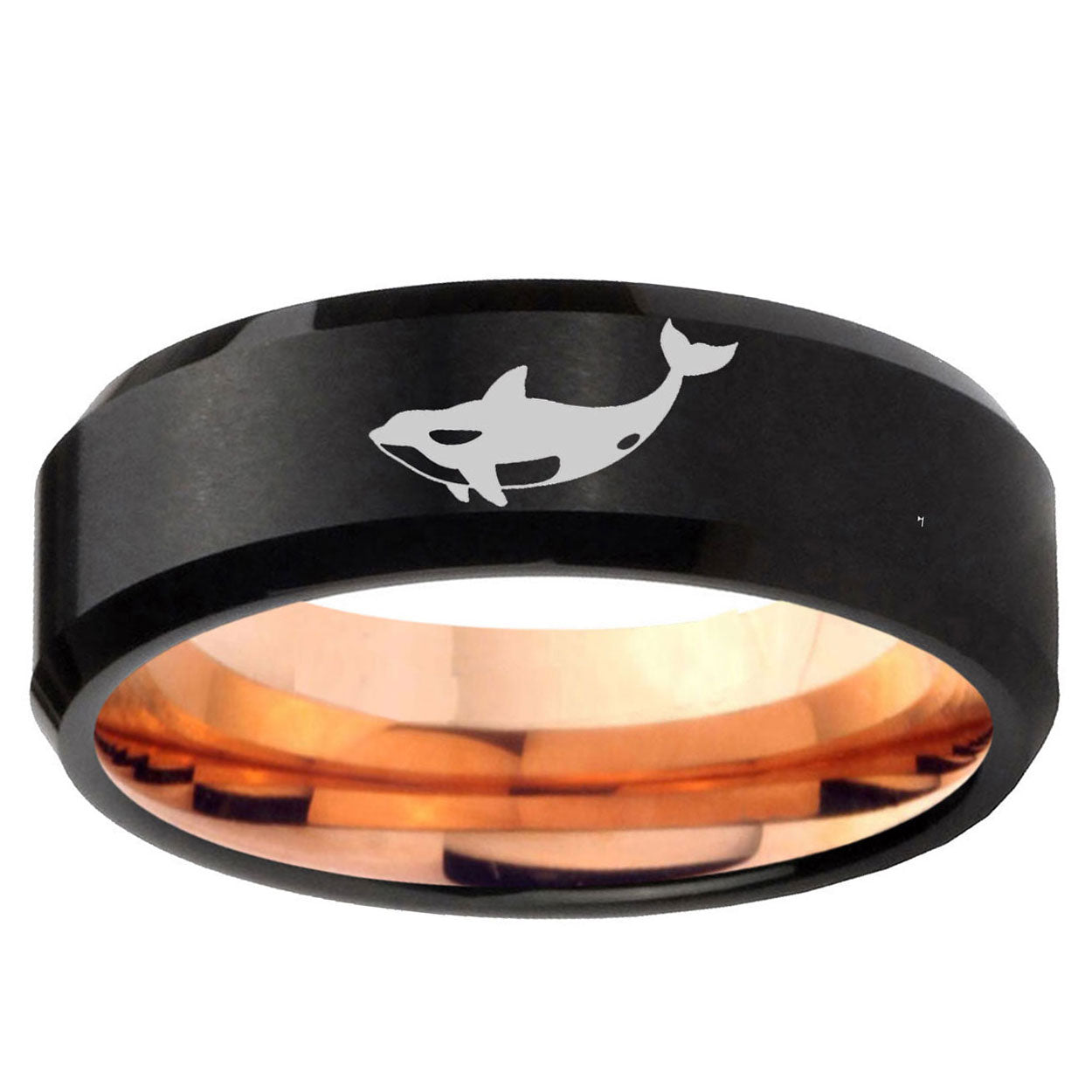 10mm Keller Whale Bevel Tungsten Rose Gold Mens Wedding Band