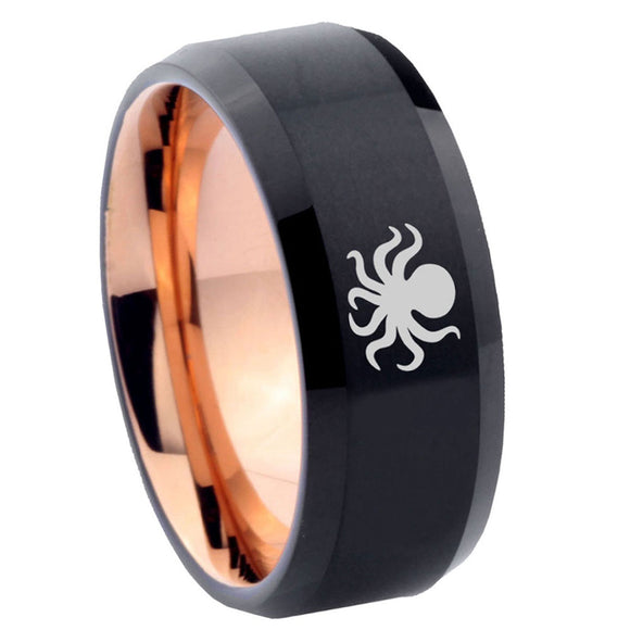 10mm-Octopus-Bevel-Tungsten-Rose-Gold-Mens-Wedding-Band