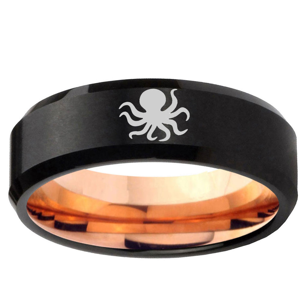 5mm Octopus Two-Tone Beveled Black Rose Gold Tungsten Band