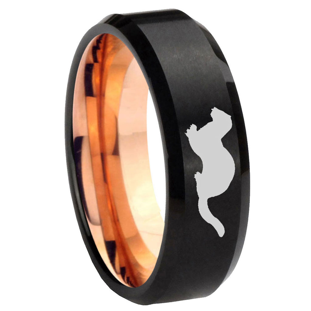 8mm Otter Two-Tone Beveled Black Rose Gold Tungsten Band