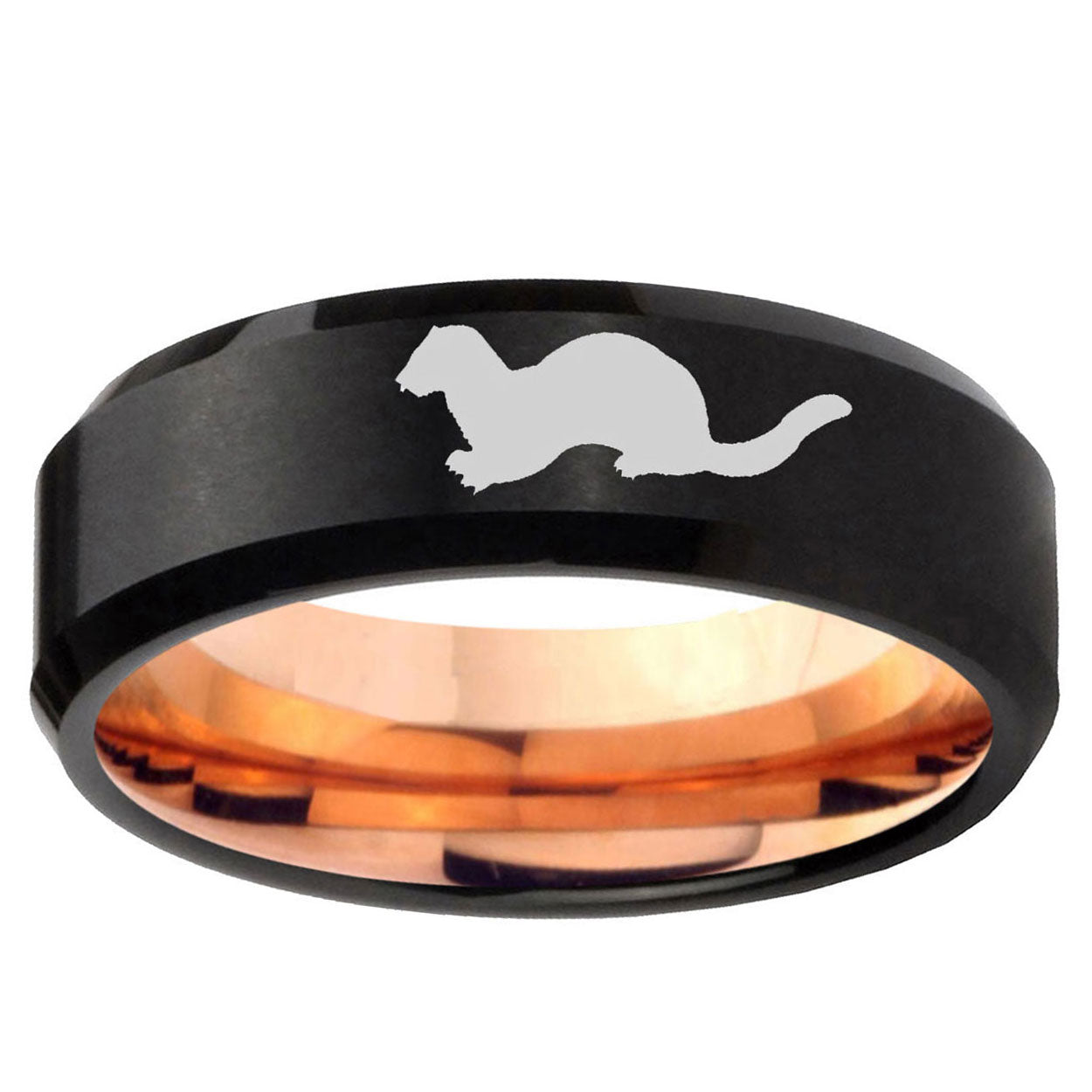 10mm Otter Bevel Tungsten Rose Gold Mens Wedding Band
